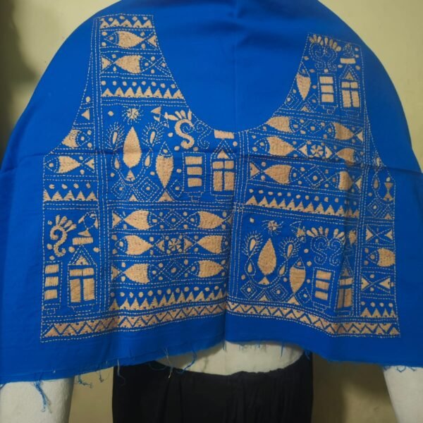 Premium Cotton Kantha Stitch Blouse Material – Royal Blue