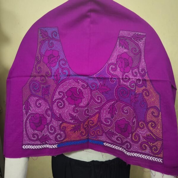 Elegant Magenta Cotton Blouse Material with Intricate Multicolor Thread Embroidery