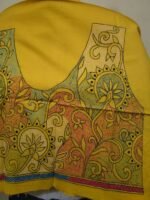 Yellow Cotton Blouse Material with Intricate Multicolor Thread Embroidery - Image 4