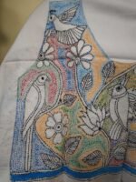 Handmade white cotton blouse material with multi-colored bird and flower kantha embroidery - Image 2