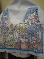 Handmade white cotton blouse material with multi-colored bird and flower kantha embroidery - Image 3