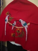 🦜Red Cotton Blouse Material with Hand Embroidered Parrot & Floral Design - Image 3
