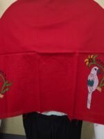 🦜Red Cotton Blouse Material with Hand Embroidered Parrot & Floral Design - Image 4