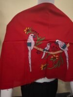 🦜Red Cotton Blouse Material with Hand Embroidered Parrot & Floral Design - Image 6