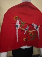 🦜Red Cotton Blouse Material with Hand Embroidered Parrot & Floral Design - Image 5