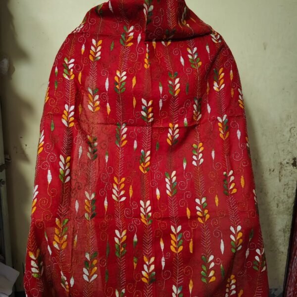 Red Kantha Stitch Blouse Material – All Over Hand Embroidery