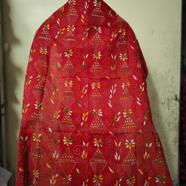 Kantha Stitch Blouse Material – All Over Hand Embroidery Red