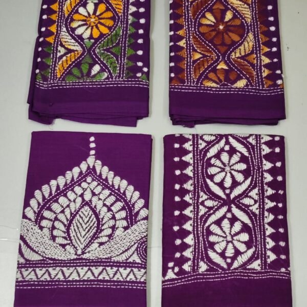 Purple Cotton Kantha Stitch Blouse Pieces