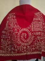 Hand Embroidered Cotton Blouse Material – Red with Beige Thread Work - Image 5