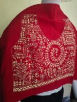 Hand Embroidered Cotton Blouse Material – Red with Beige Thread Work - Image 3