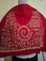 Hand Embroidered Cotton Blouse Material – Red with Beige Thread Work - Image 2