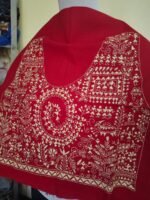 Hand Embroidered Cotton Blouse Material – Red with Beige Thread Work - Image 4