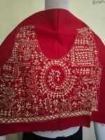 Hand Embroidered Cotton Blouse Material – Red with Beige Thread Work