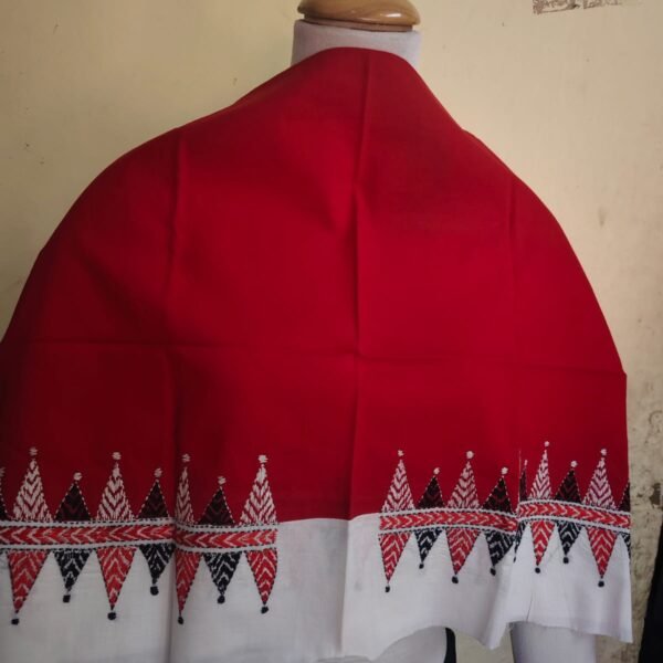 Handcrafted Geometric Embroidered Cotton Blouse Material – Red & White