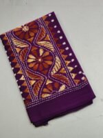 Kantha Stitch Blouse Piece – Handcrafted Floral Design Purple - Image 3