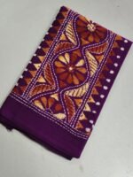 Kantha Stitch Blouse Piece – Handcrafted Floral Design Purple - Image 2