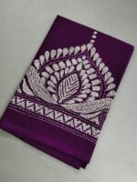 Kantha Stitch Blouse Piece –  Handcrafted Purple Floral Design - Image 2