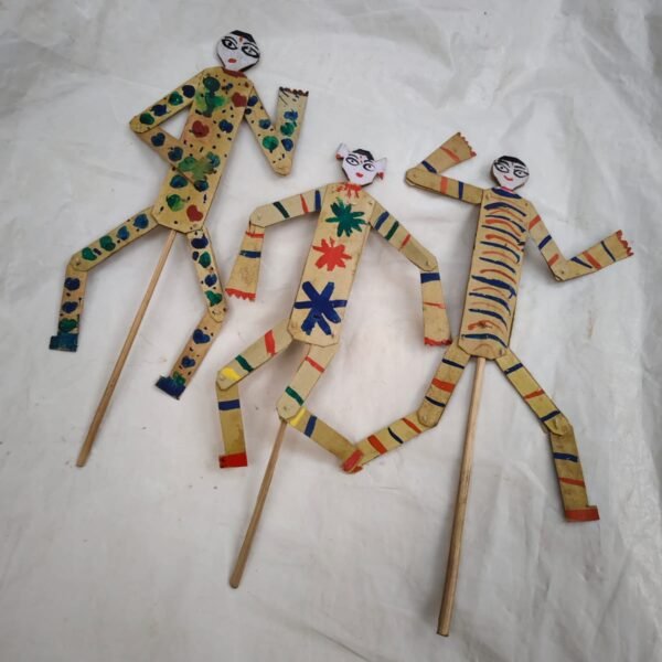 Handcrafted Palm Leaf Sepoy Puppet Set – Folk Art Toy (Set of 3)