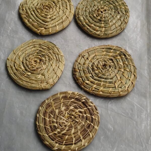 Handmade Grass Leaf Tea Coaster Set (5 Piece)