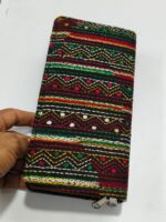 Kantha Stitch Cotton Zip Wallet – Double Zipper Compartments black - Image 4