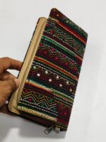 Kantha Stitch Cotton Zip Wallet – Double Zipper Compartments black - Image 2