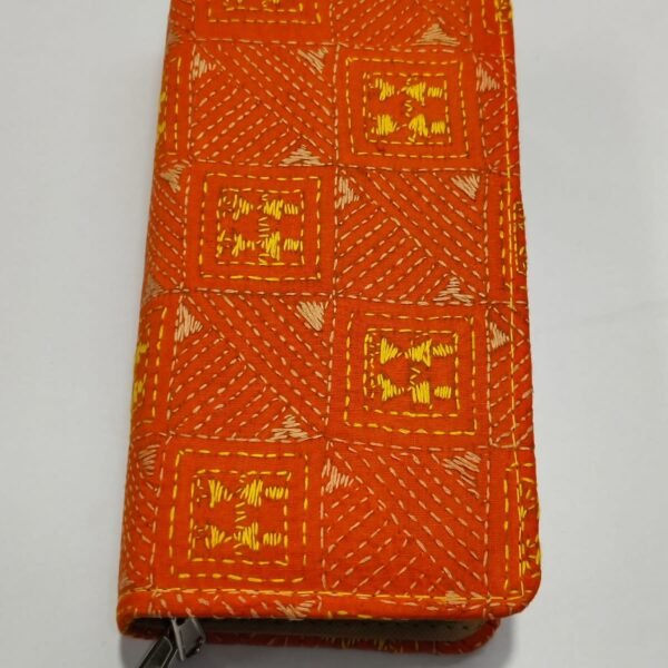 Kantha Stitch Cotton Zip Wallet – Double Zipper Compartments