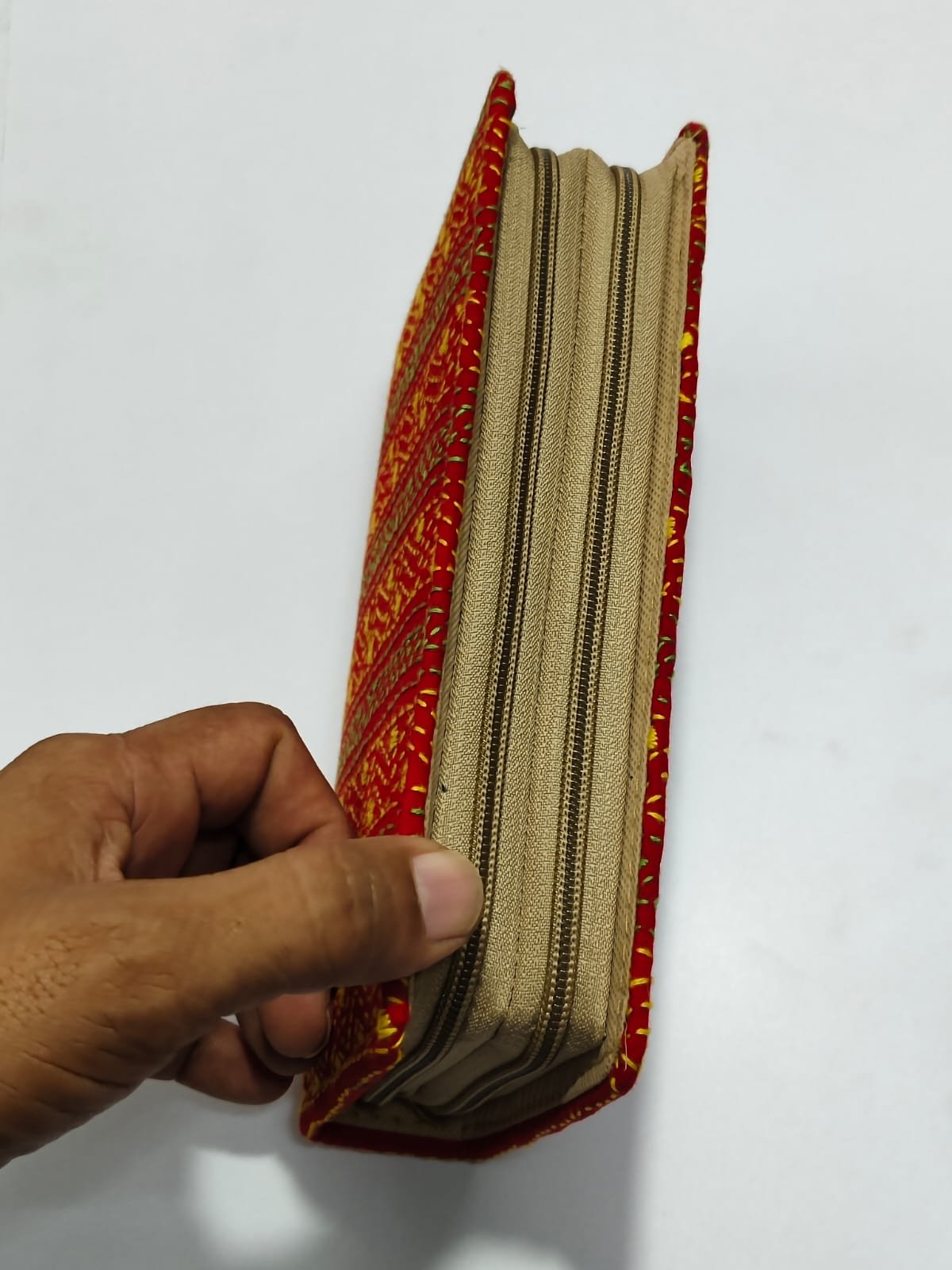 WhatsApp Image 2025-09-19 at 17.17.05_ba446521 Kantha Stitch Cotton Zip Wallet – Double Zipper Compartments - Image 4