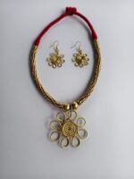 Handcrafted Dokra Brass Floral Pendant Necklace Set - Image 2