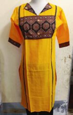Women flex Cotton Kurti Yellow Color Ajrakh Design