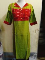 Green Women flex Cotton Kurti kantha stitch Design