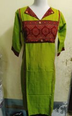 Green flex Cotton Kurti Ajrakh degien Wooden Button