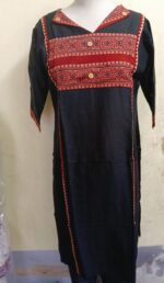 Women flex Cotton Kurti Base Black Design - Red