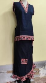Sleeveless Top & Rapron Set – Navy Blue with Traditional Print Border