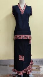 Sleeveless Top & Rapron Set – Navy Blue with Traditional Print Border - Image 3