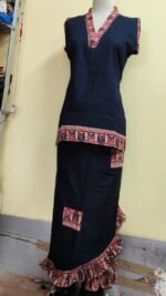Sleeveless Top & Rapron Set – Navy Blue with Traditional Print Border - Image 2