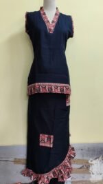 Sleeveless Top & Rapron Set – Navy Blue with Traditional Print Border - Image 4