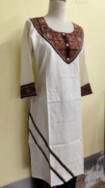 Handcrafted Pure Cotton Ajrak kurti with patchwork White