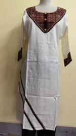 Handcrafted Pure Cotton Ajrak kurti with patchwork White - Image 2