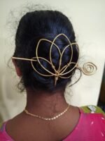 Handcrafted Lotus Design Brass Hair Bun Cage - Image 3
