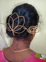 Handcrafted Lotus Design Brass Hair Bun Cage - Image 2