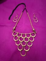 Brass Layered Statement Necklace with Matching Earrings