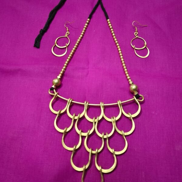 Brass Layered Statement Necklace with Matching Earrings