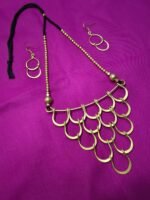 Brass Layered Statement Necklace with Matching Earrings - Image 2