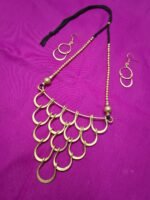 Brass Layered Statement Necklace with Matching Earrings - Image 3
