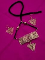 Handcrafted Brass Spiral Necklace & Earrings Set Adjustable Thread - Image 3