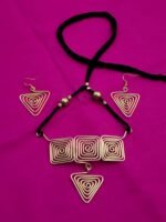Handcrafted Brass Spiral Necklace & Earrings Set Adjustable Thread