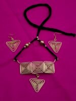 Handcrafted Brass Spiral Necklace & Earrings Set Adjustable Thread - Image 4