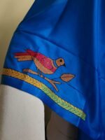 Silk Kantha Stitch Blouse Piece – Peacock & Leaf Motif Design - Image 3