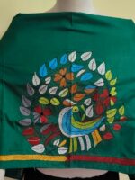 Silk Kantha Blouse Piece – Peacock & Leaf Motif Design