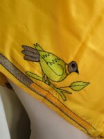 Yellow Silk Kantha Blouse Piece – Peacock & Leaf Motif Design - Image 2